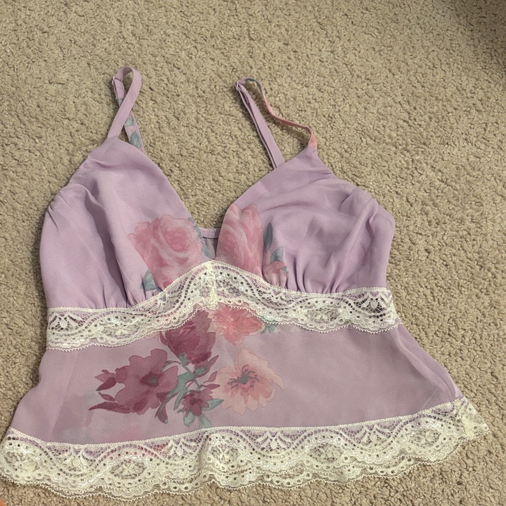 Target Lavender Floral Lace Trim Blouse